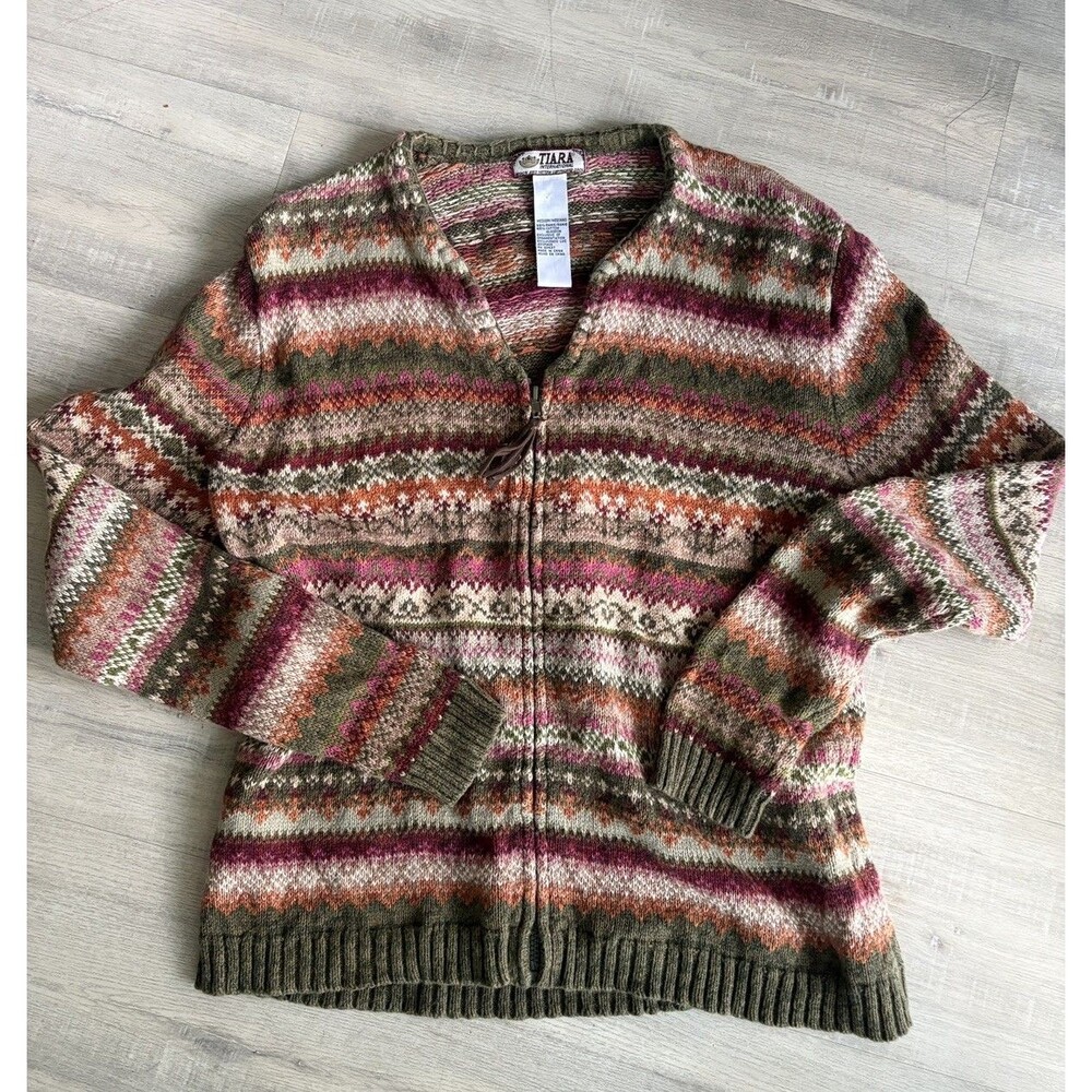 Tiara Petites Women’s Full Zip Multicolor Sweater Size PM